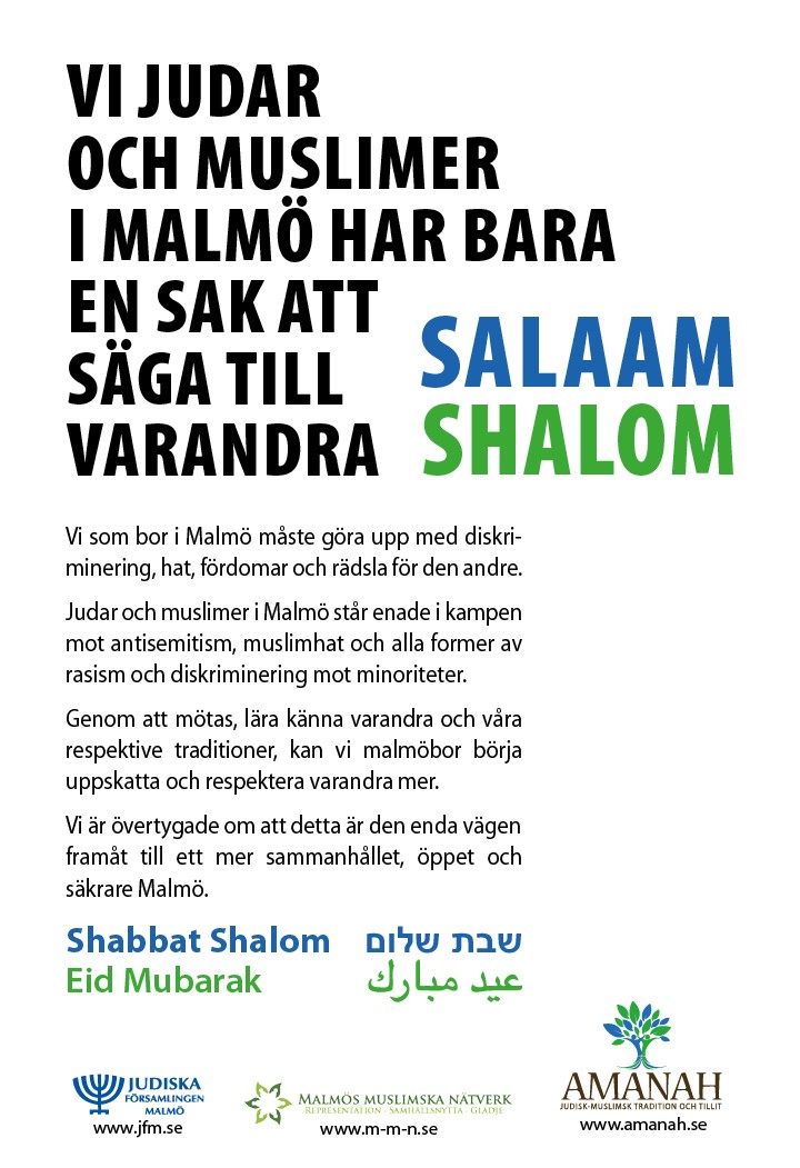 Fredsdeklaration mellan judar och muslimer i Sydsvenskan
